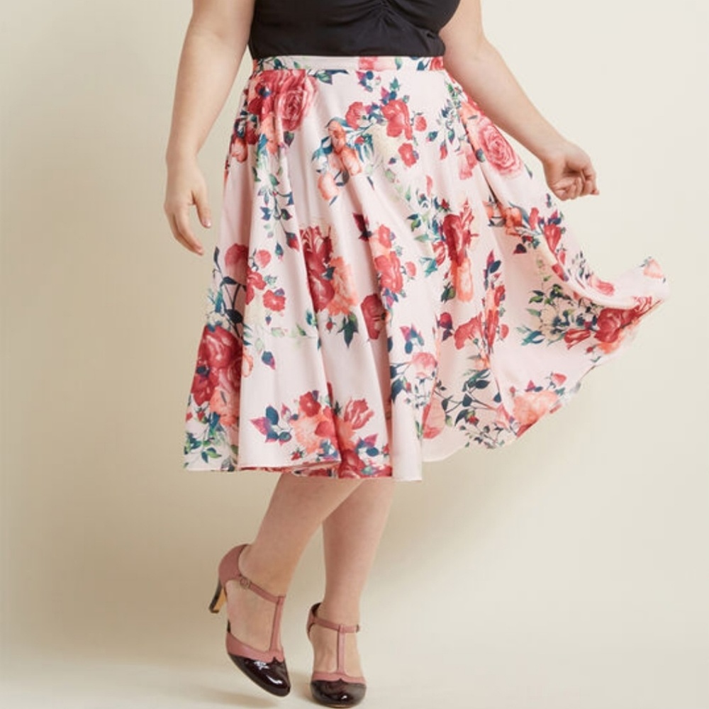 Modcloth Ikebana for All Aline Pink Skirt 1X